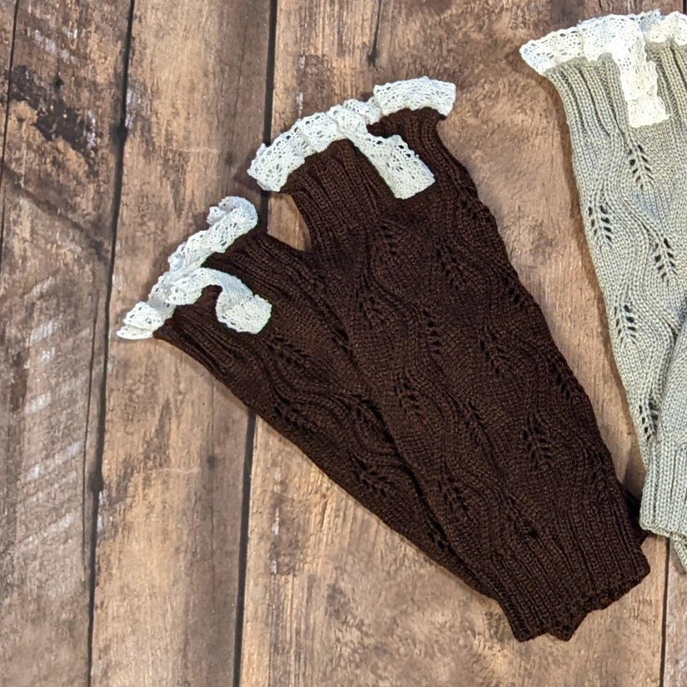 Girls Lace Top Footless Boot sock, leg warmers, Brown